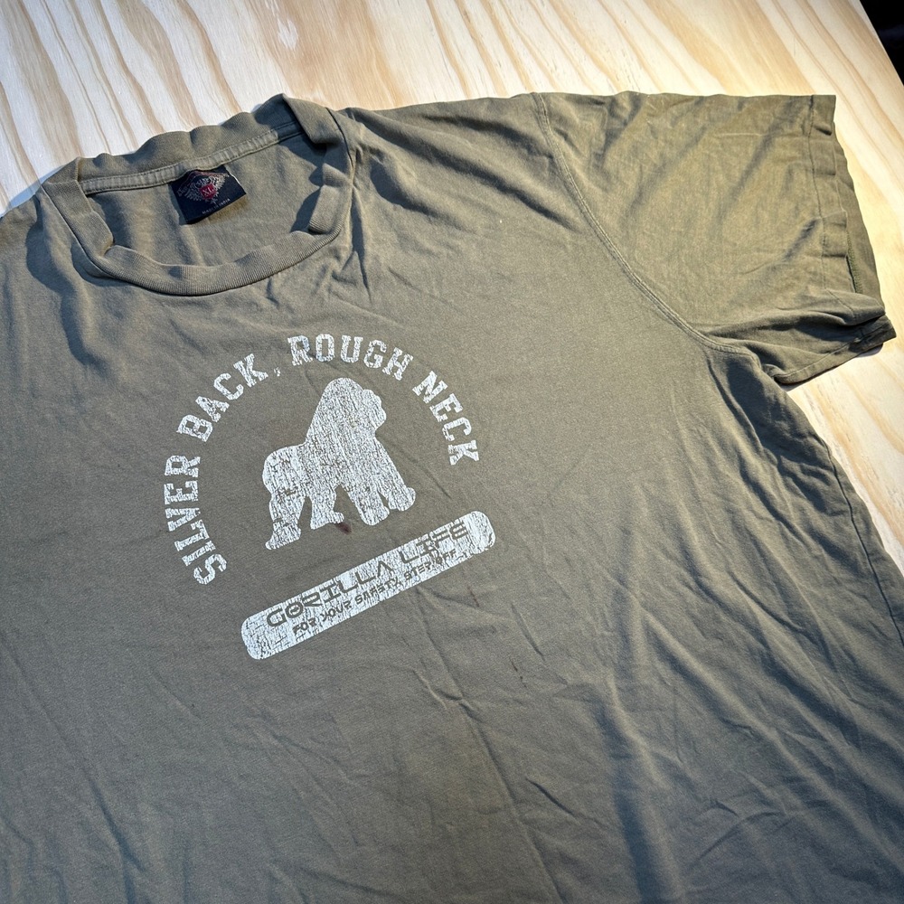 Steve & Barrys Silver Back Rough Neck Gorilla Life Graphic T-Shirt XL Green